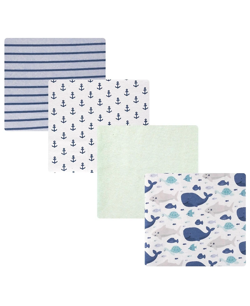 Hudson Baby Cotton Flannel Receiving Blankets 4-Pack, Sea Friends