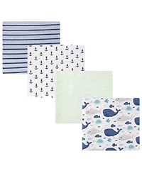 Hudson Baby Cotton Flannel Receiving Blankets 4-Pack, Sea Friends