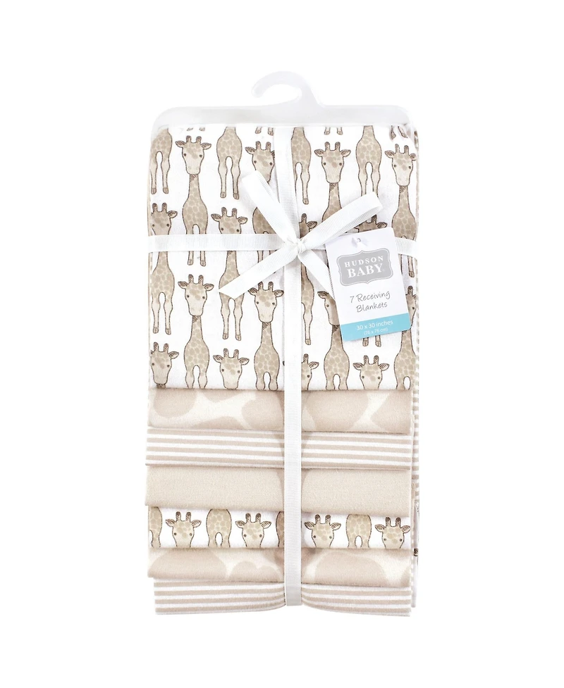 Hudson Baby Cotton Flannel Receiving Blankets 7-Pack Bundle, Giraffe , One Size