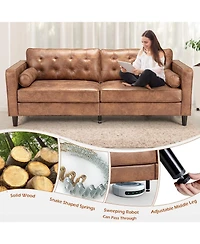 Aecojoy Faux Leather Sofa, 84.2-Inch Mid Century Modern 3-Seater Couch with 2 Bolster Pillows
