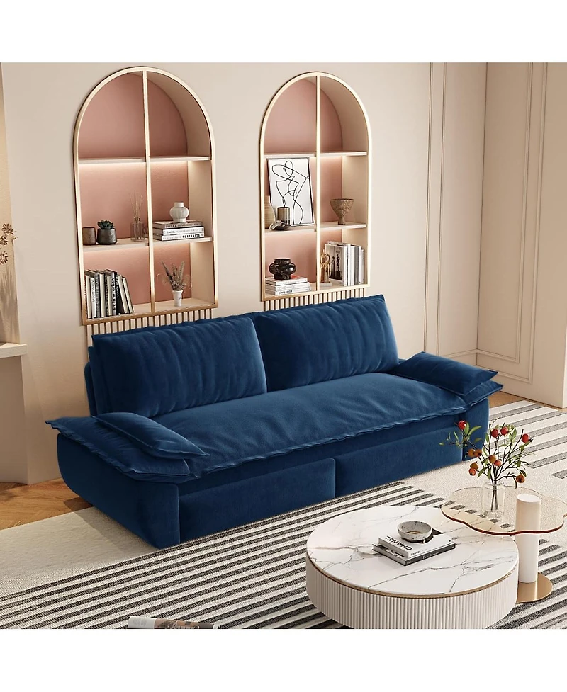 Maison Boucle 73.2" Queen Pull-Out Sofa Bed – 3-in-1 Convertible Velvet Sleeper with Chaise Lounge for Living or Guest Room