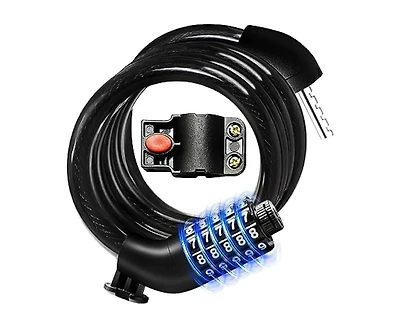 Batfox Combination Bike Lock Cable, 5-Digit Resettable High Security Anti-Theft Lock with Mounting Bracket for Bikes and Scooters -12mm Shackle