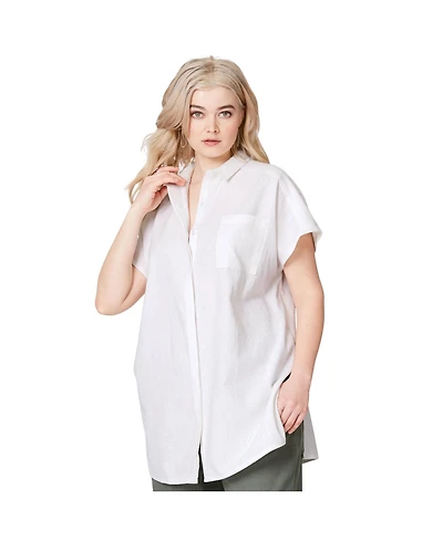 ellos Women's Linen-Blend Button Front Tunic