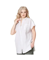 ellos Women's Linen-Blend Button Front Tunic