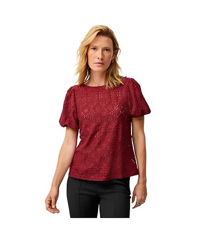 ellos Women's Short Puff Sleeve Lace Tee