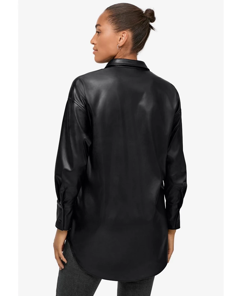 ellos Women's Faux Leather Button Front Tunic