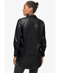 ellos Women's Faux Leather Button Front Tunic