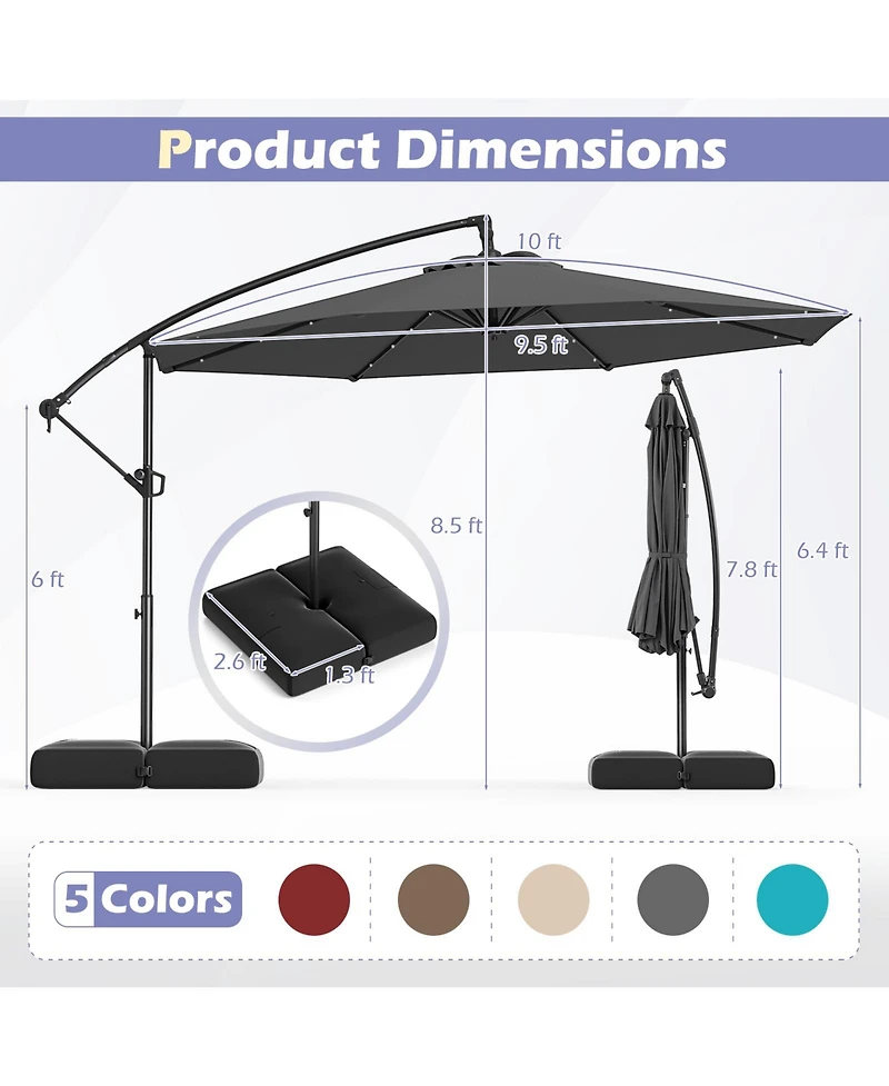 Slickblue-Solar Offset Patio Umbrella with Base and 32 Led Lights