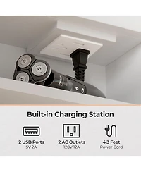 Slickblue Acrylic Frame Led Mirror Cabinet 20x28 Inch – Bathroom Mirror with Shelves, Time & Temp Digital Display