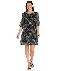 R & M Richards Women's Printed Tiered Hem Dress with Detachable Necklace