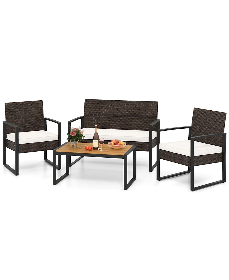 Slickblue 4 Piece Patio Furniture Set Outdoor Rattan Conversation Set