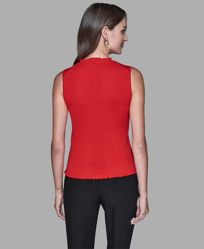 Karl Lagerfeld Paris Women's Ruffled Rib-Knit Sleeveless Top