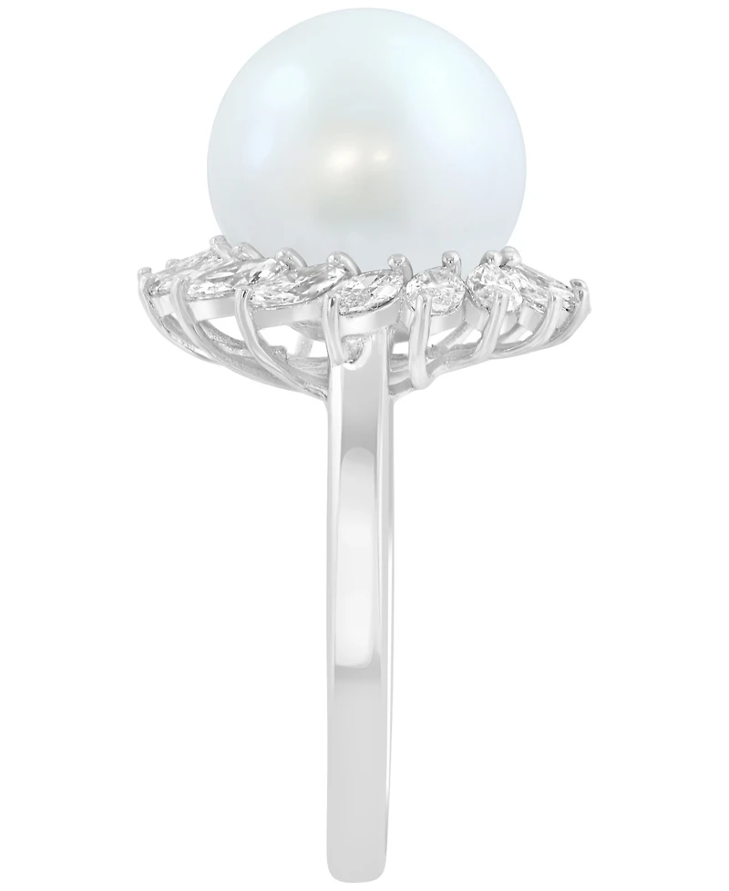 Effy Collection Freshwater Pearl (11mm) and Lab Grown Diamond Ring (7/8 ct. t.w.) in 14K White Gold