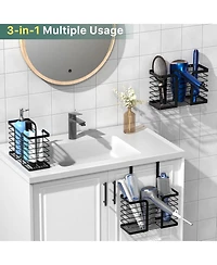 Hair Dryer Holder Hair Tool Organizer 3-in-1 Blow Dryer Holder Adjustable Height, Bathroom Organizer Wall Mounted/Cabinet Door for Flat/Curling Irons