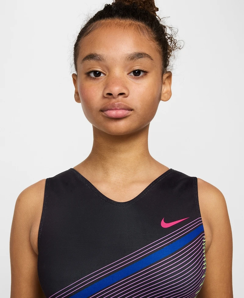 Nike Girls 7-16 Gymnastics Diagonal Stripe Printed Performance Leotard