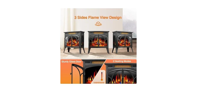 Cowsar Electric Fireplace ,24" Portable Infrared Fireplace Stove with Multiple 3D Flame, Adjustable Temp & Brightness,Timer 5100BTU