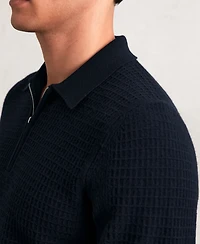 Reiss Men's Wool Waffle-Knit Half-Zip Polo Shirt