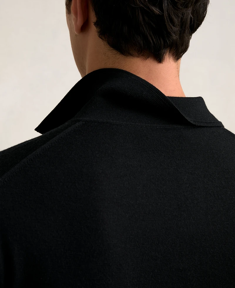 Reiss Men's Merino Wool Open Collar Polo Shirt