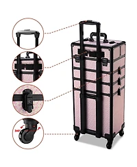 Byootique Large Rolling Makeup Case on Wheels 4in1 Cosmetology Art Deco Bloom