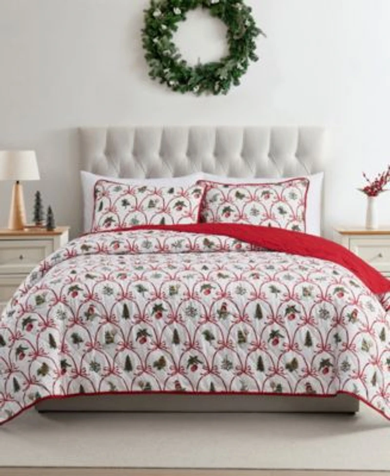 Vcny Home Christmas Bow Microfiber Quilt Sets