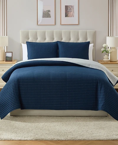Vcny Home Embroidered Pick Stitch Microfiber 3-Pc. Quilt Set