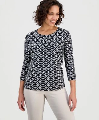 Jm Collection Womens Printed 3 4 Sleeve Scoop Neck Jacquard Top Macys Exclusive