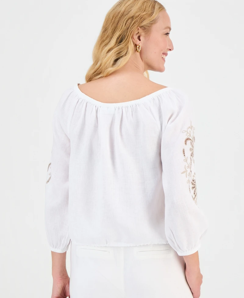 Charter Club Petite Tile Print 3/4-Sleeve Gathered-Hem Top, Macy's Exclusive