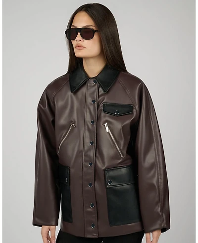 WeWoreWhat Women's Cocoon Leather Jacket