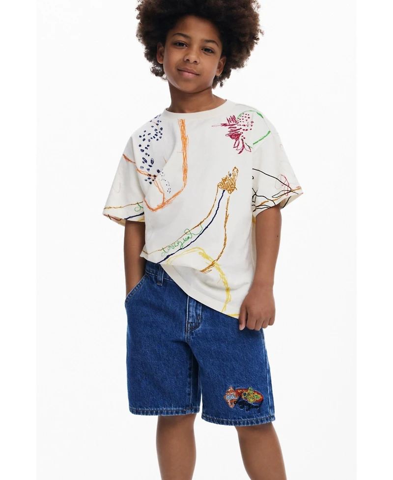 Desigual Boys Boys's Embroidered denim Bermuda shorts