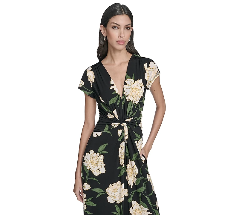 Vince Camuto Women's Printed Twist Front V-Neck Jumpsuit