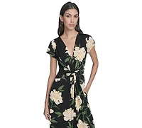 Vince Camuto Women's Printed Twist Front V-Neck Jumpsuit