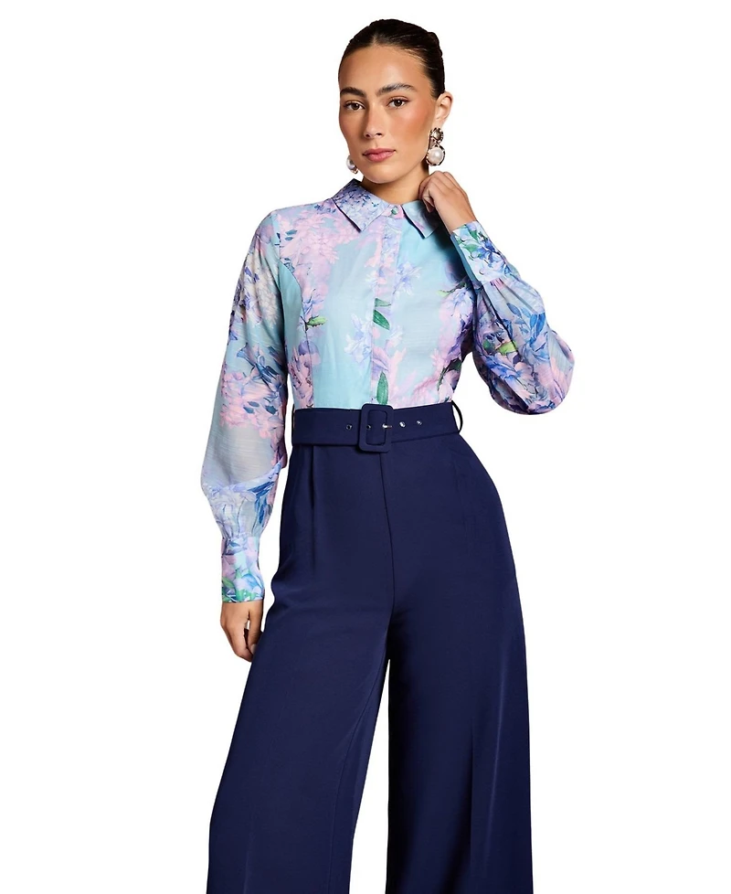 Coast Women's Collared Wide Leg Belted Jumpsuit