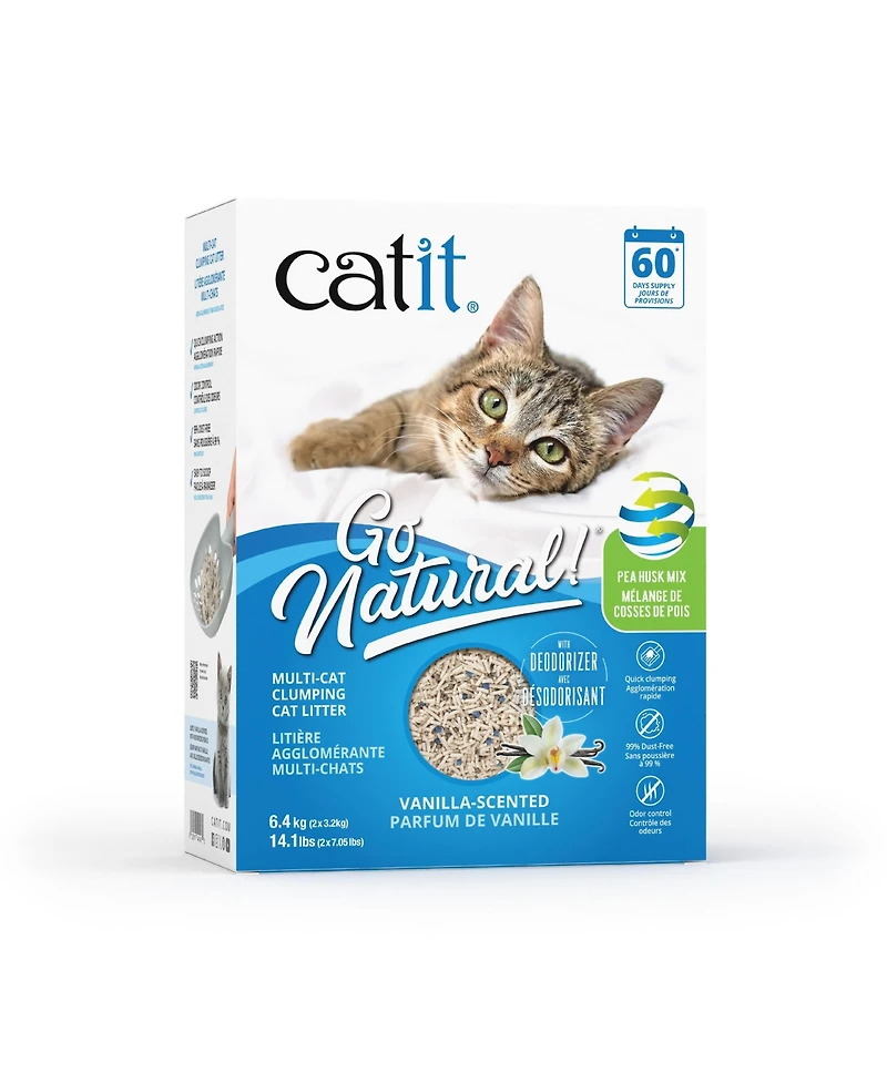 Catit Go Natural! Pea Husk Mix Multi-Cat Clumping Cat Litter, Vanilla, 6.4kg