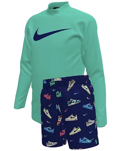 Nike Boys 4-7 Multi Sneaker Rash Guard Top and Swim Shorts, 2-Piece Set