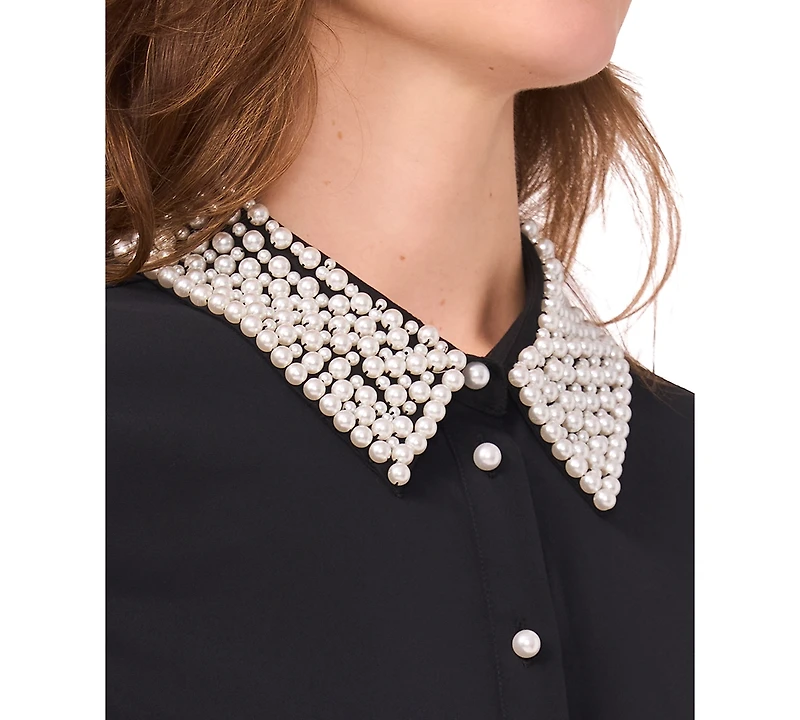 CeCe Women's Bow Collared Long-Sleeve Short Dress