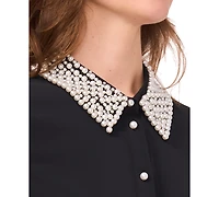 CeCe Women's Bow Collared Long-Sleeve Short Dress