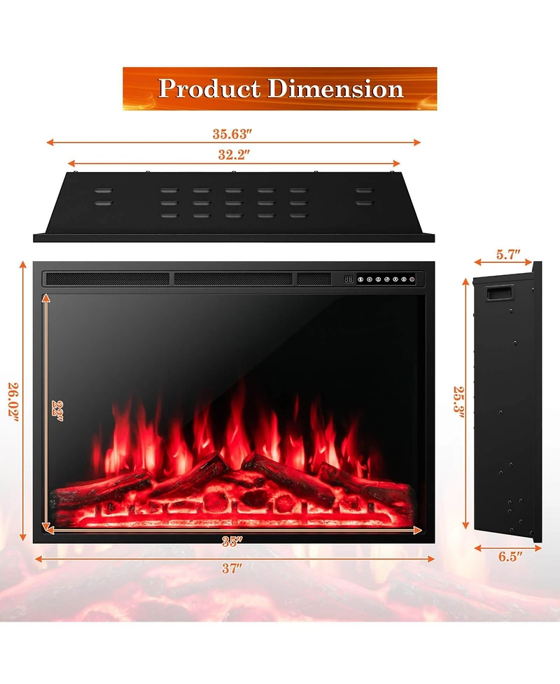 Sugift 37 Inch Electric Fireplace Recessed with Adjustable Flames