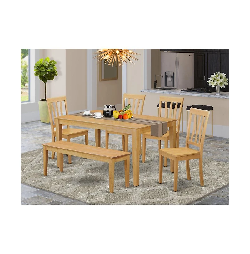 East West Furniture 6 Pc Table and chair set - Kitchen dinette Table and 4 Dining Chairs with bench