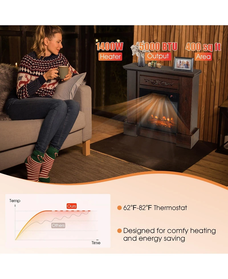 1400W Tv Stand Electric Fireplace Mantel with Remote Control