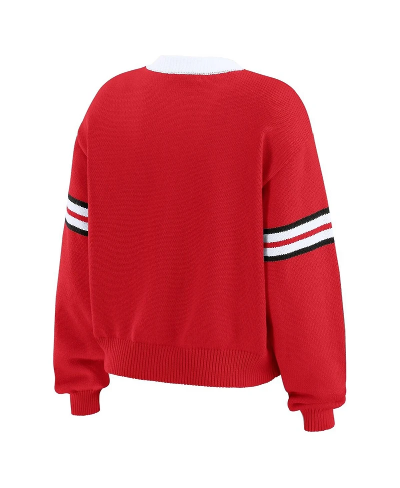Wear by Erin Andrews Women's Red Chicago Blackhawks Cropped Lace-Up Sweater