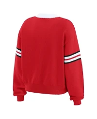 Wear by Erin Andrews Women's Red Chicago Blackhawks Cropped Lace-Up Sweater