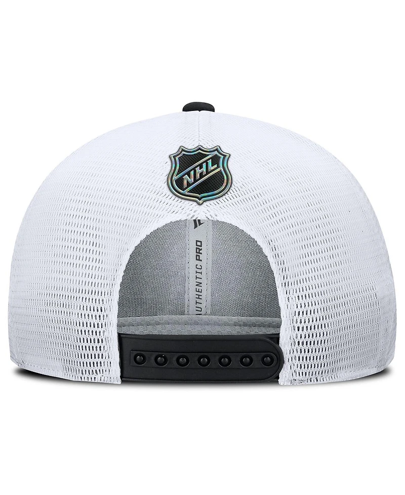 Fanatics Men's Black/White Boston Bruins Authentic Pro Rink Lockup Adjustable Trucker Hat