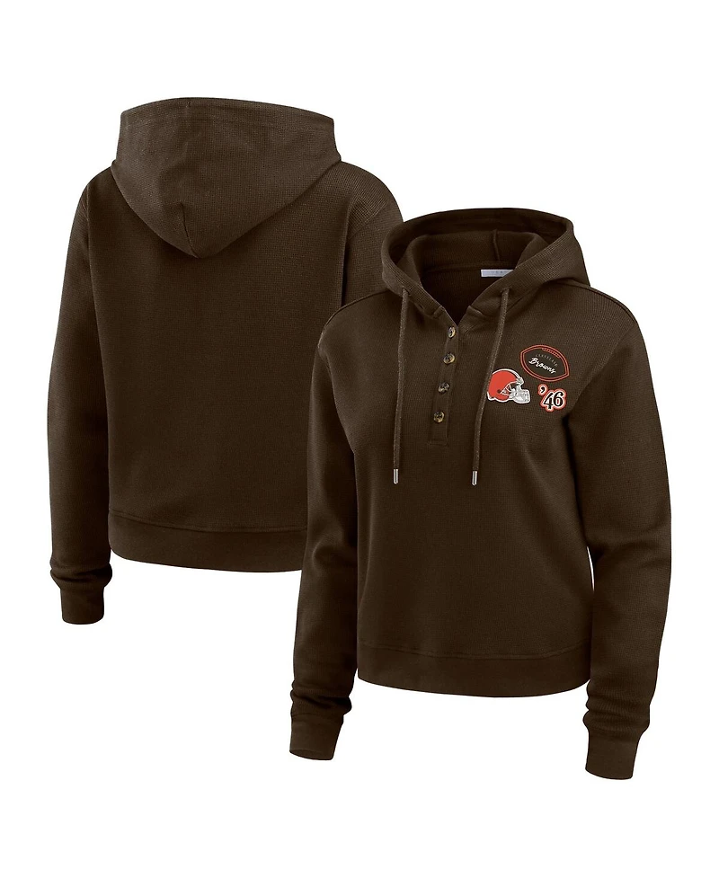 Wear by Erin Andrews Women's Brown Cleveland Browns Waffle Hoodie Pullover Top