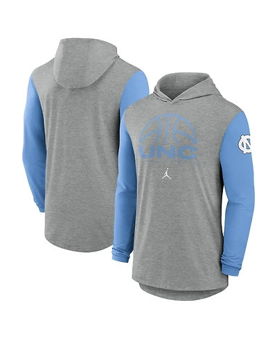 Jordan Men's Gray/Carolina Blue North Carolina Tar Heels Basketball Color-Block Tri-Blend Dri-fit Long Sleeve Hoodie T-Shirt