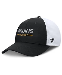 Fanatics Men's Black/White Boston Bruins Authentic Pro Rink Lockup Adjustable Trucker Hat