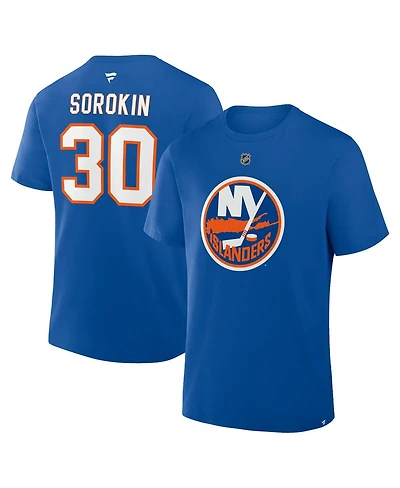 Fanatics Men's Ilya Sorokin Royal New York Islanders Authentic Stack Name Number T-Shirt