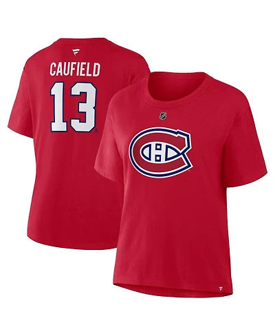 Fanatics Women's Cole Caufield Red Montreal Canadiens Authentic Stack Name Number T-Shirt