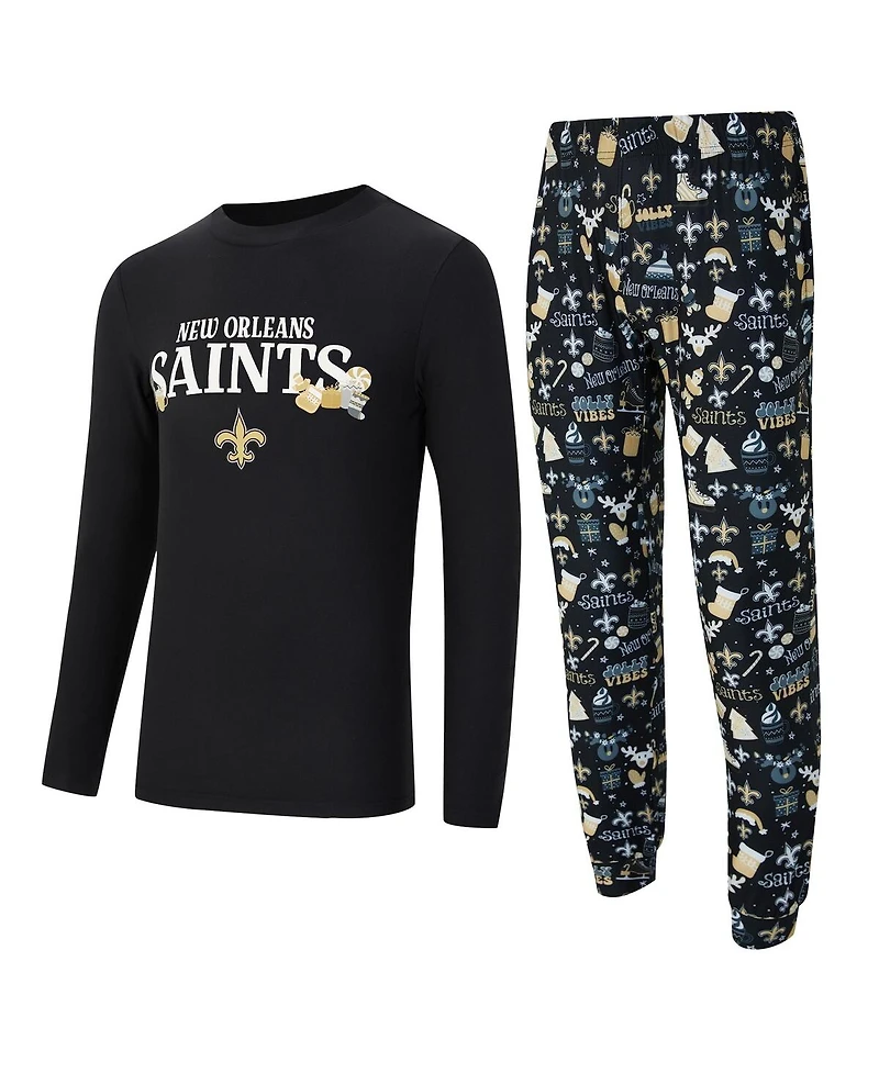 Concepts Sport Men's Black New Orleans Saints Chestnut Long Sleeve Top and Pants Set