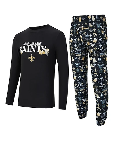 Concepts Sport Men's Black New Orleans Saints Chestnut Long Sleeve Top and Pants Set