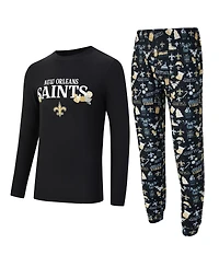 Concepts Sport Men's Black New Orleans Saints Chestnut Long Sleeve Top and Pants Set